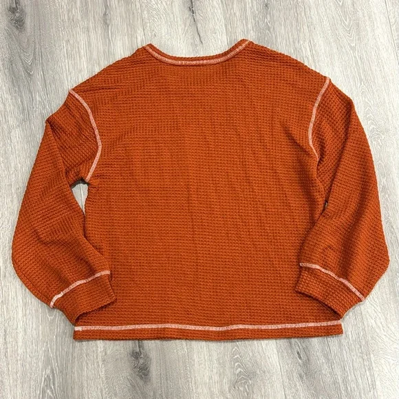 Women’s Long Sleeve Waffle Sweater Oversized Boho Knit Tunic Rust Orange Large - Picture 10 of 13